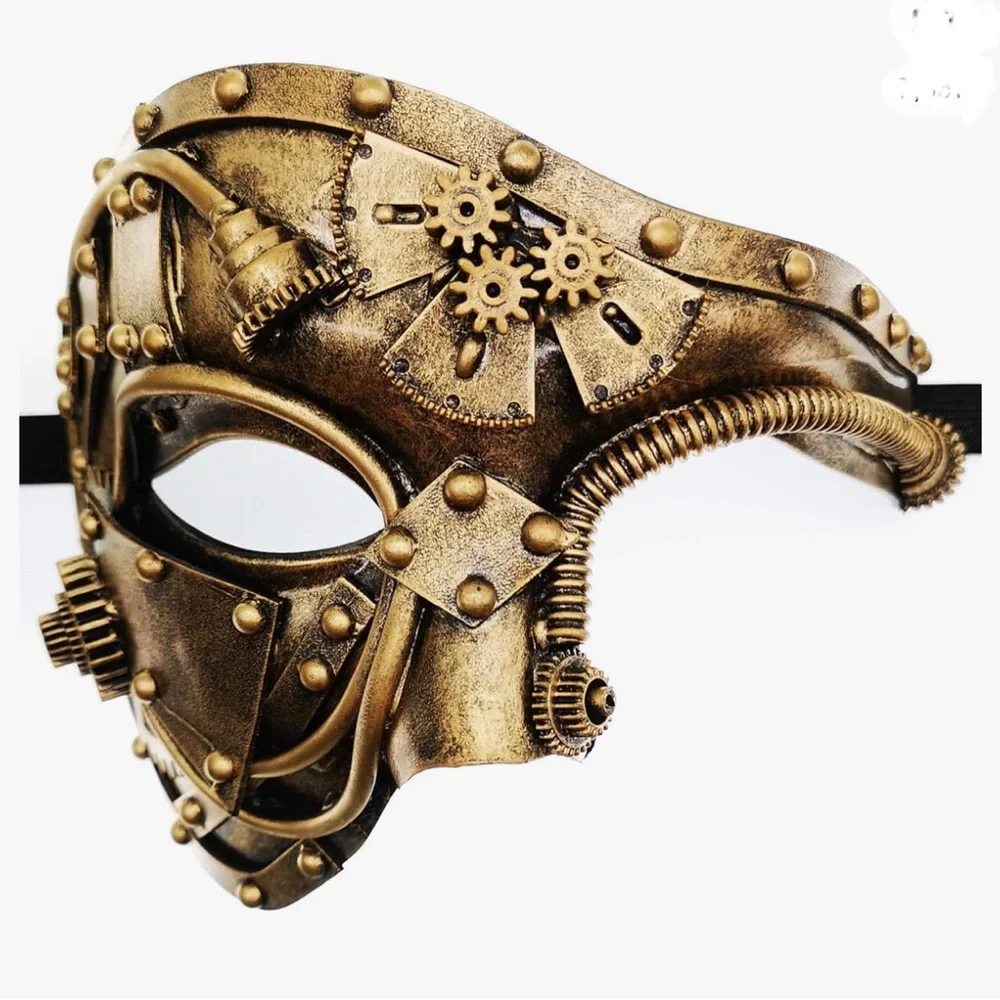 Vintage Steam Punk Cyborg Mask For Halloween Costume Party Gold NWT